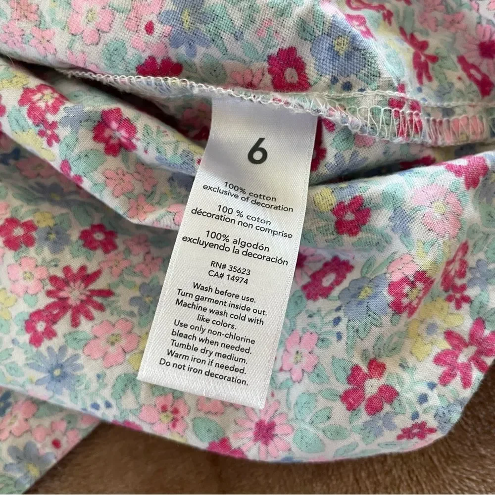Carter's Girls Floral Casual Shirt Dress Cotton Cap Sleeves Size 6
